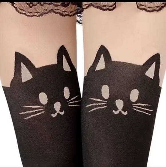 Black Cat Pattern Stockings - Picture 2 of 4